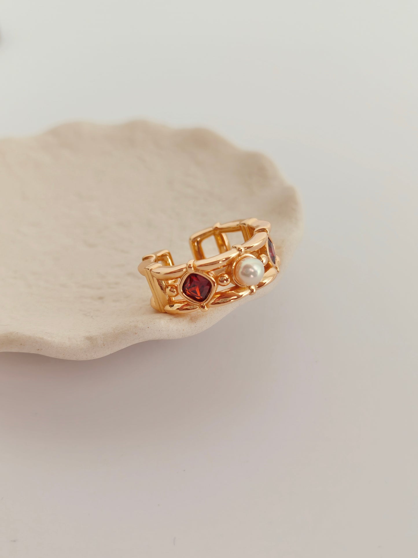 Royal Garnet and Pearl Gold Vermeil Ring