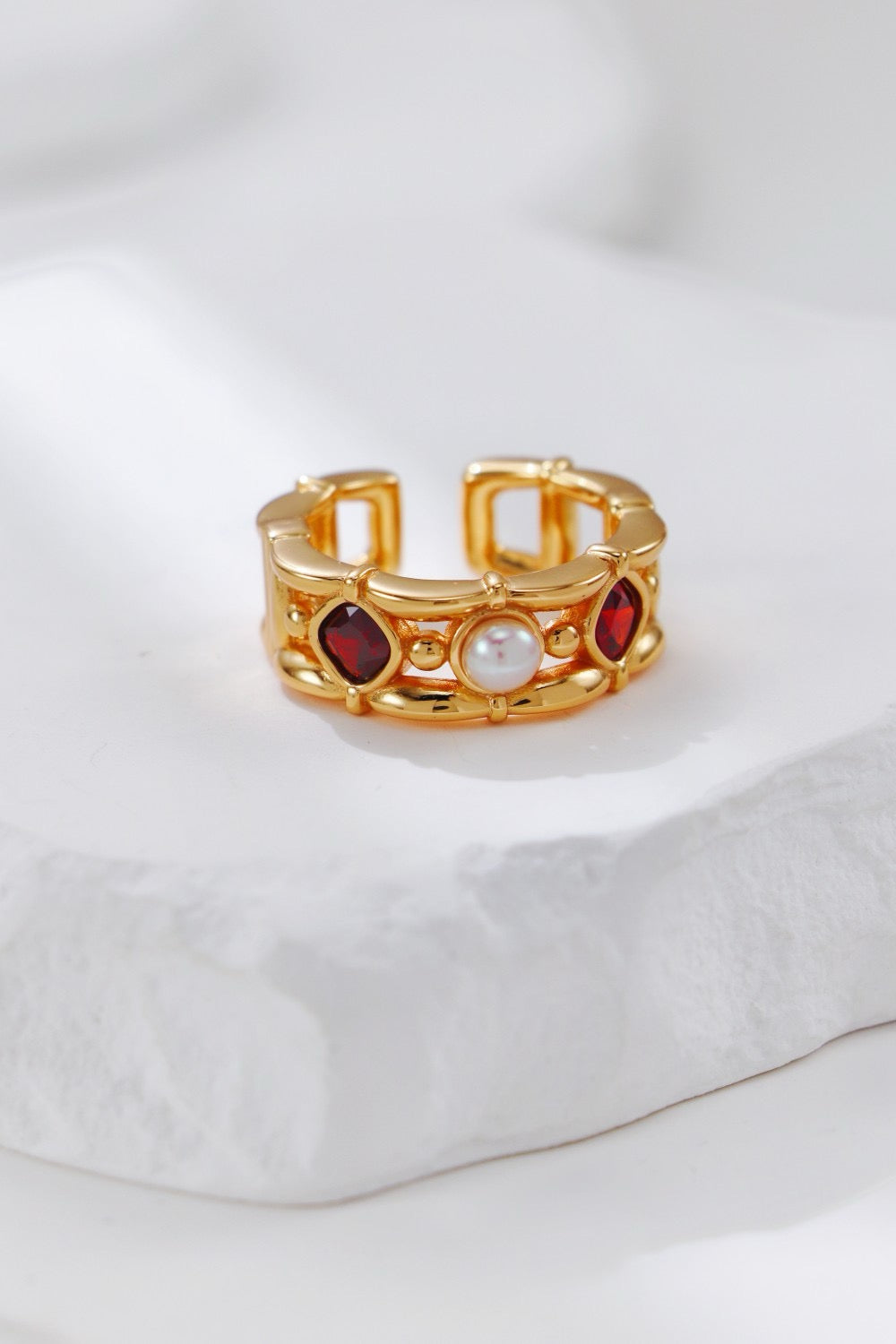 Royal Garnet and Pearl Gold Vermeil Ring