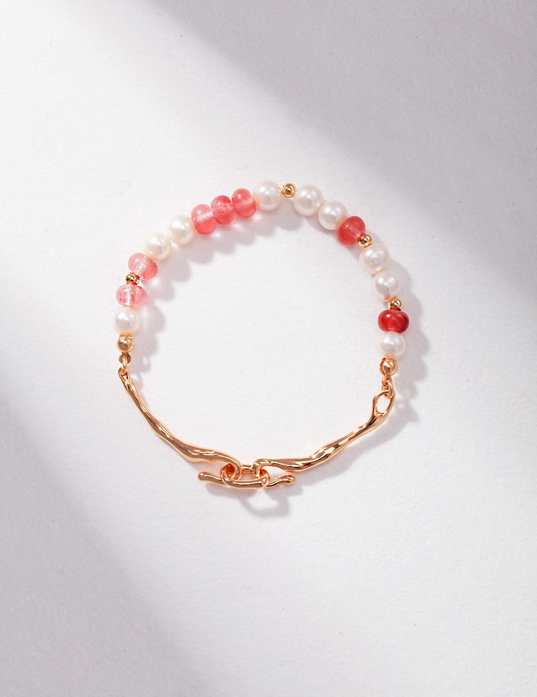 Strawberry Quartz beads and pearl bracelet