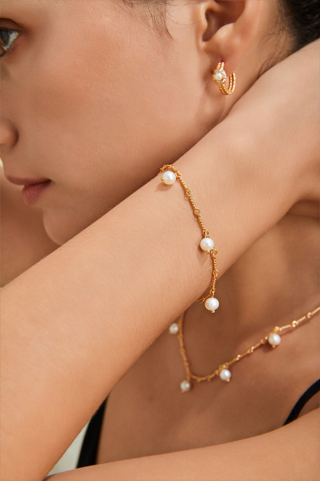 S925 Twisted Rope Chain Pearl Jewelry Set – Necklace & Bracelet