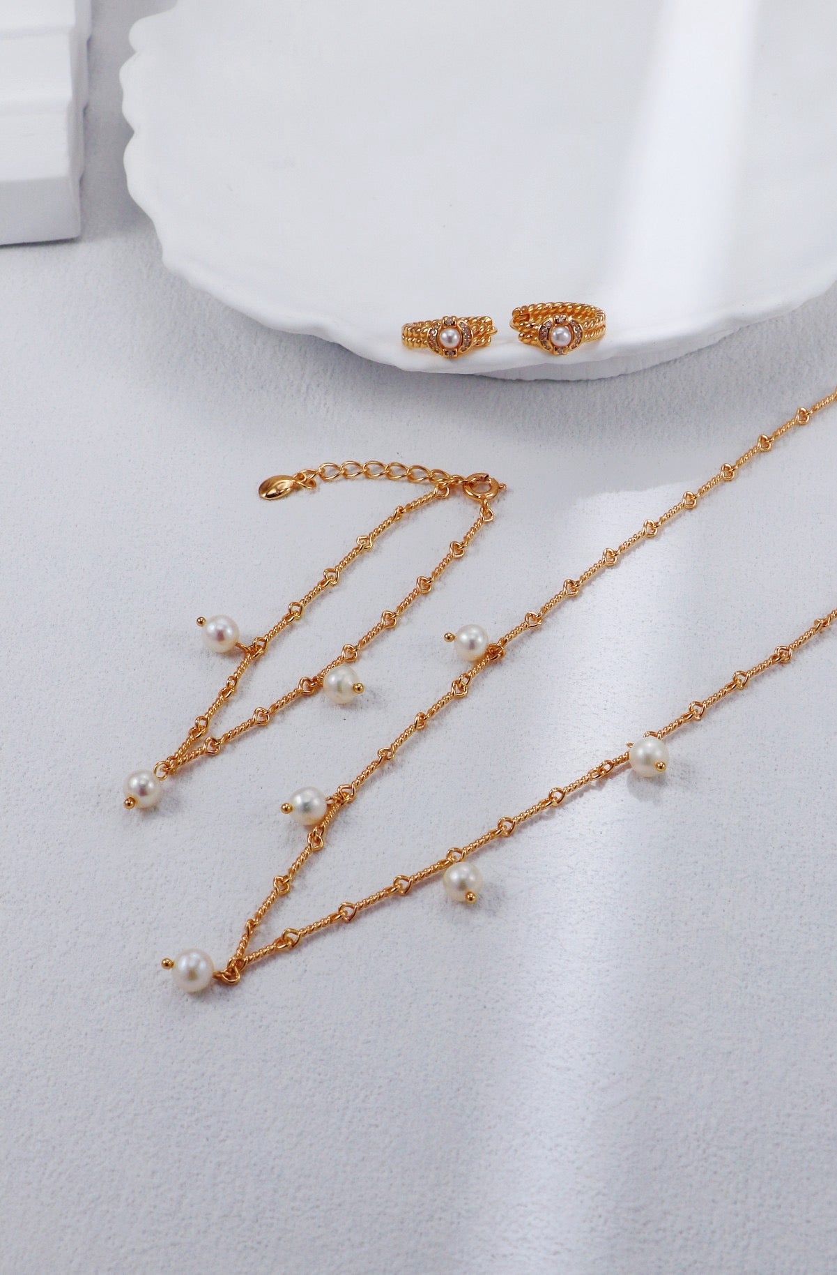 S925 Twisted Rope Chain Pearl Jewelry Set – Necklace & Bracelet