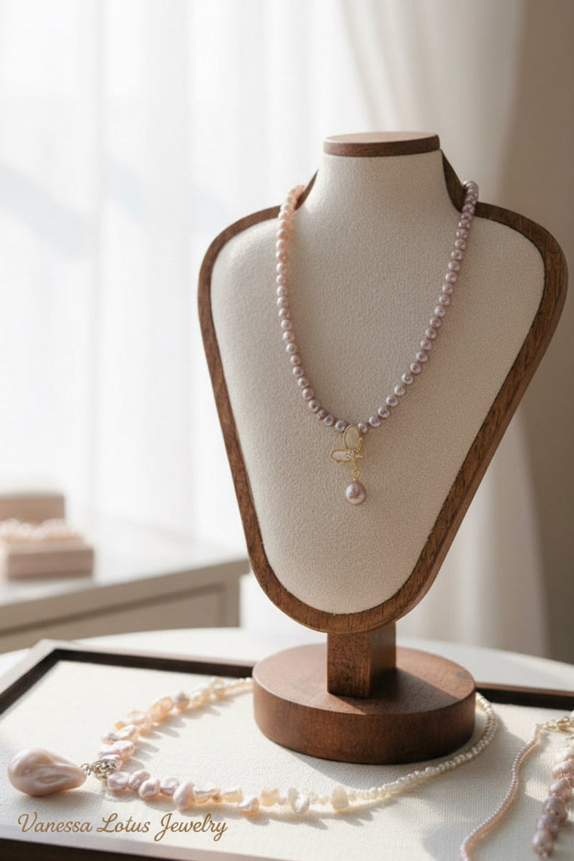 Removable Baroque Pearl Pendant Necklace – Freshwater Pearl & Pink Petal Pearls