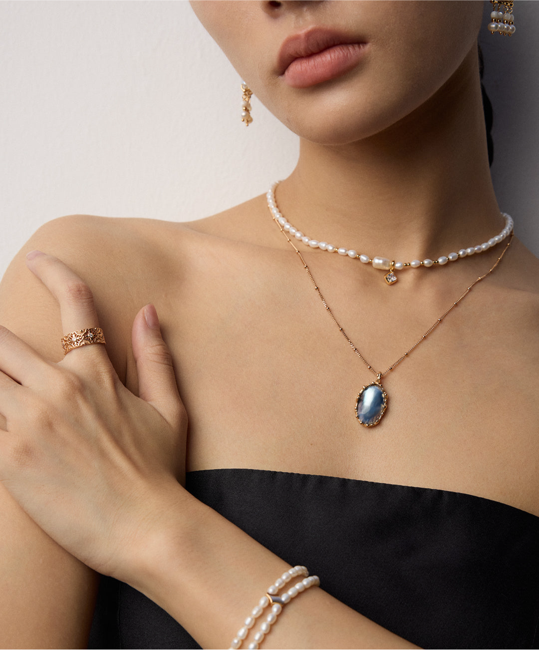 S925 Silver Pearl Necklace - Zircon Pendant