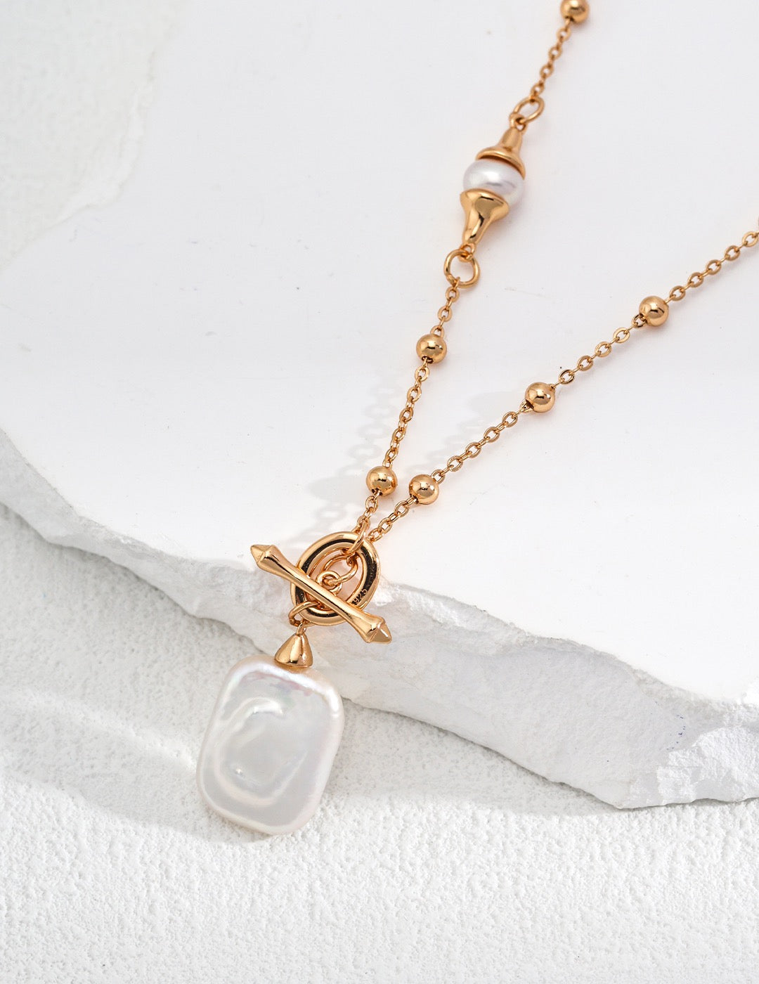 Pearl Necklace with Square Baroque Pearl Pendant