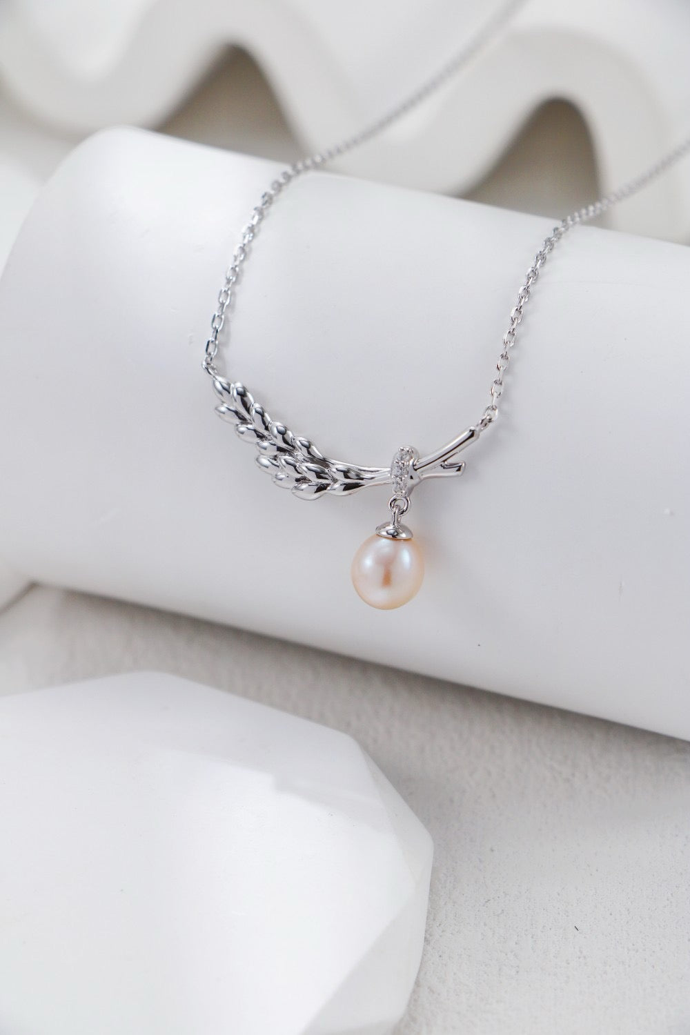 Wheat Silver Necklace with Pearl Pendant