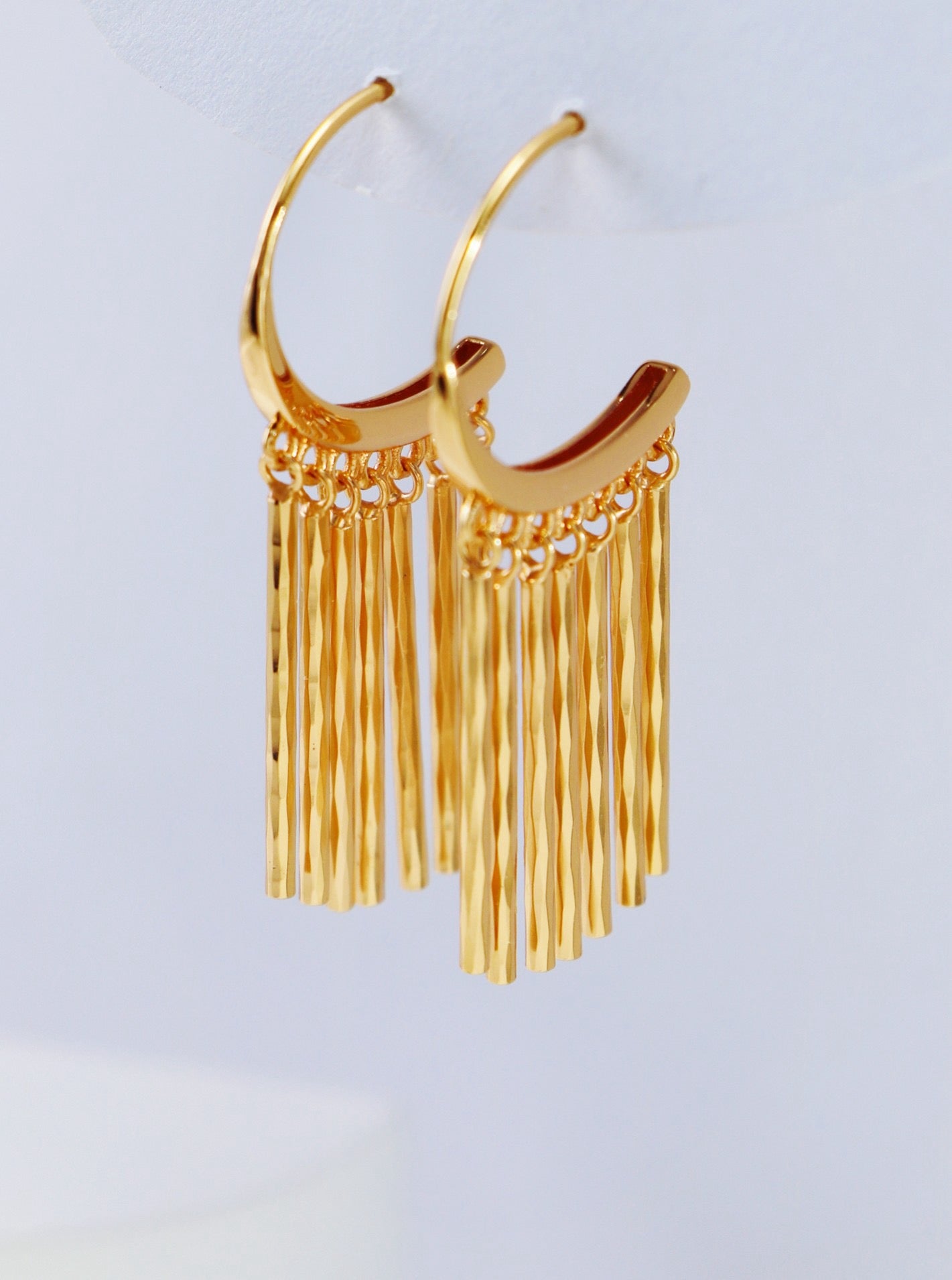 S925 Gold Tassel Hoop Earrings – Elegant Retro Fringe Design