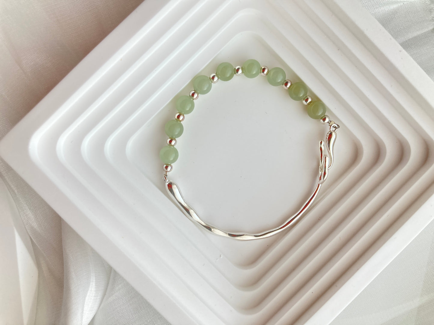 Jade Bead and Silver Bracelet