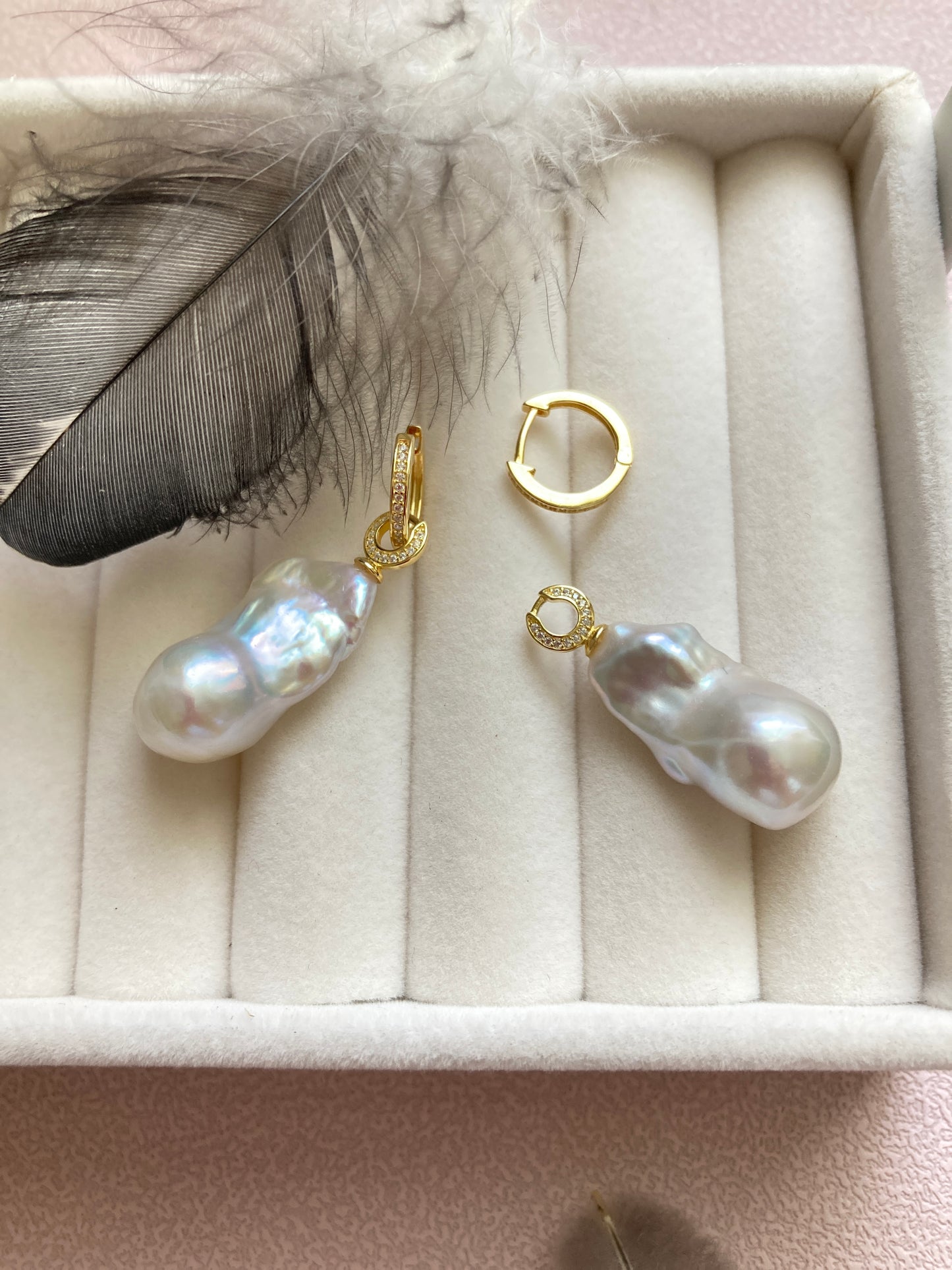 Cute Huggies with Baroque Pearl Pendants