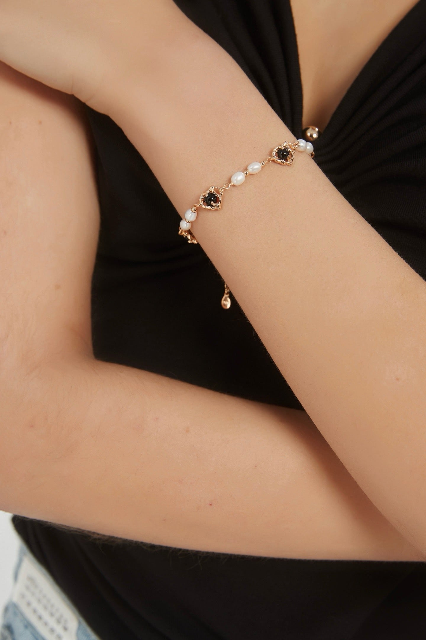 Black Agate and Pearl Bracelet