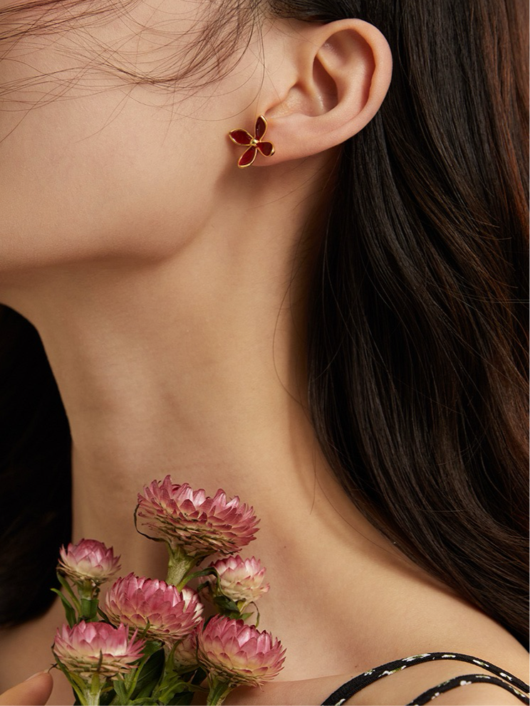 Red Flower Studs