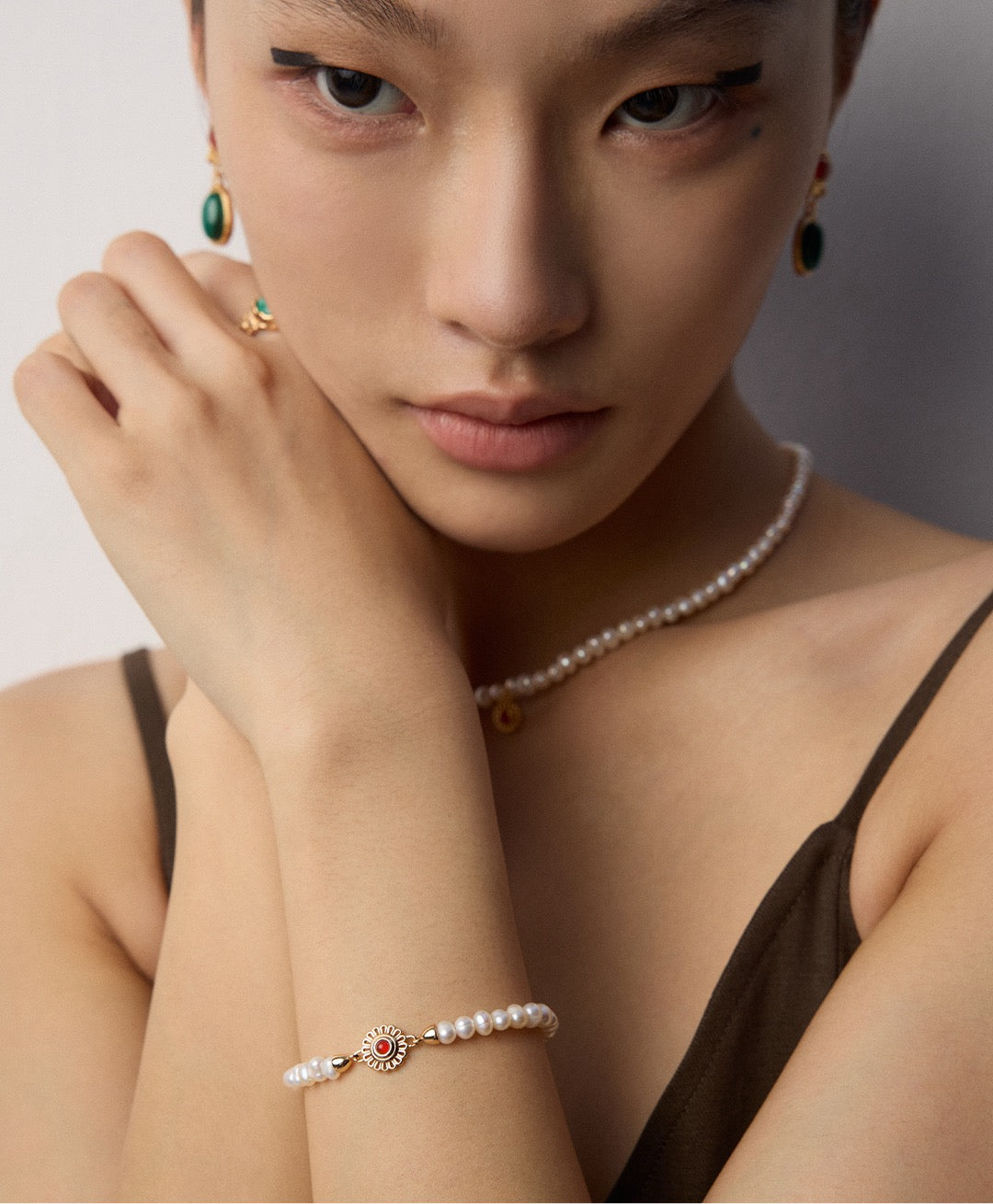 Golden Sun Pearl Bracelet and Necklace