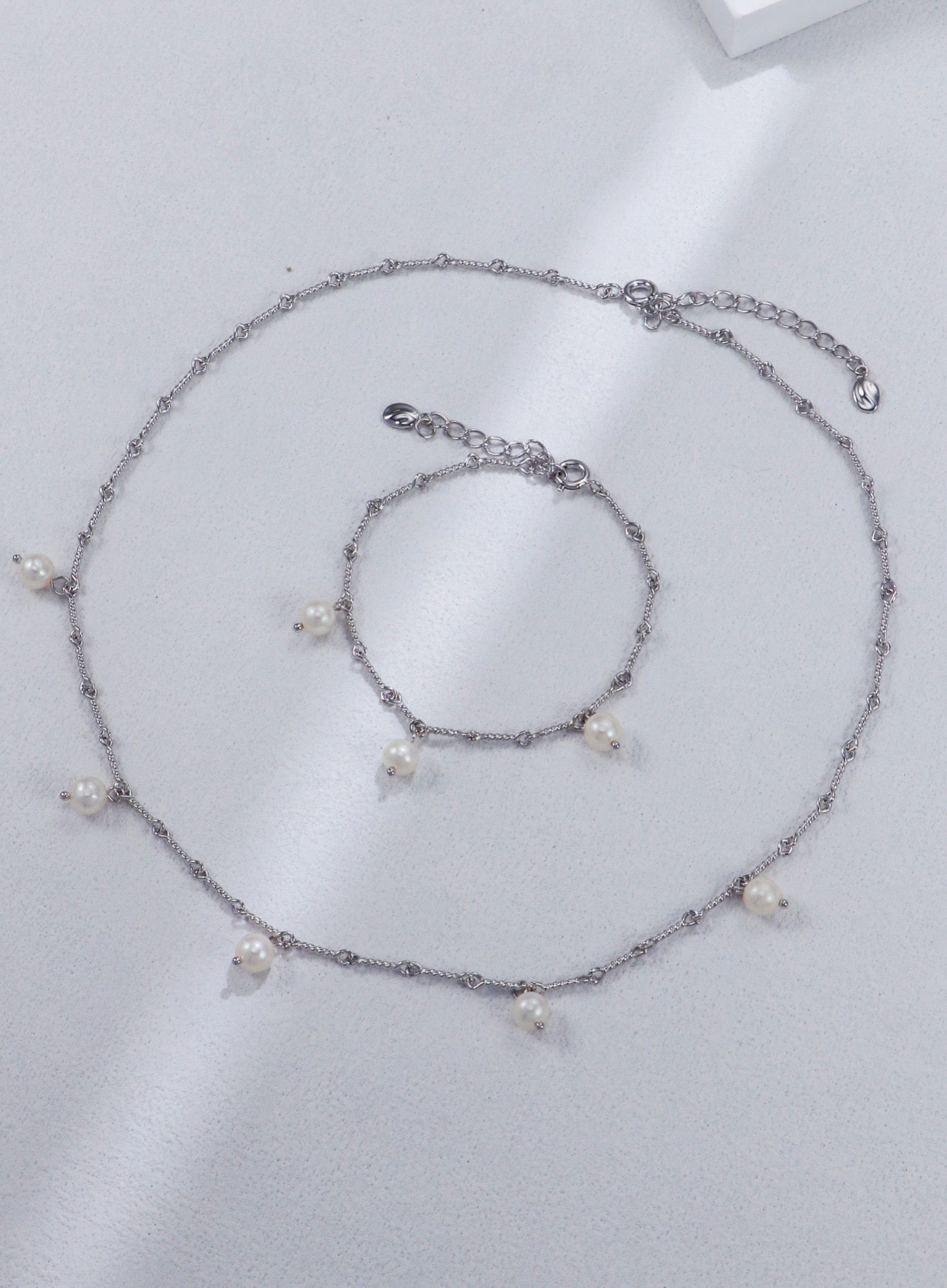 S925 Twisted Rope Chain Pearl Jewelry Set – Necklace & Bracelet