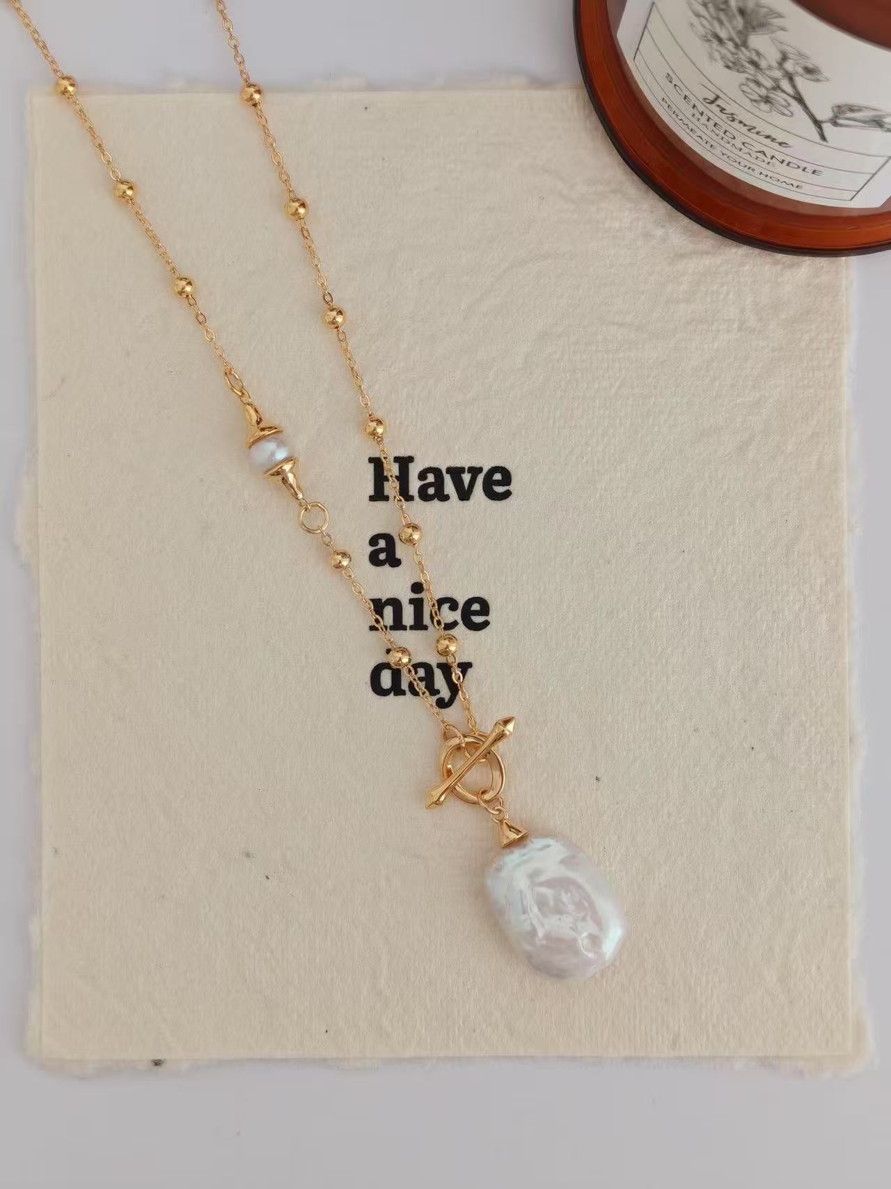 Pearl Necklace with Square Baroque Pearl Pendant