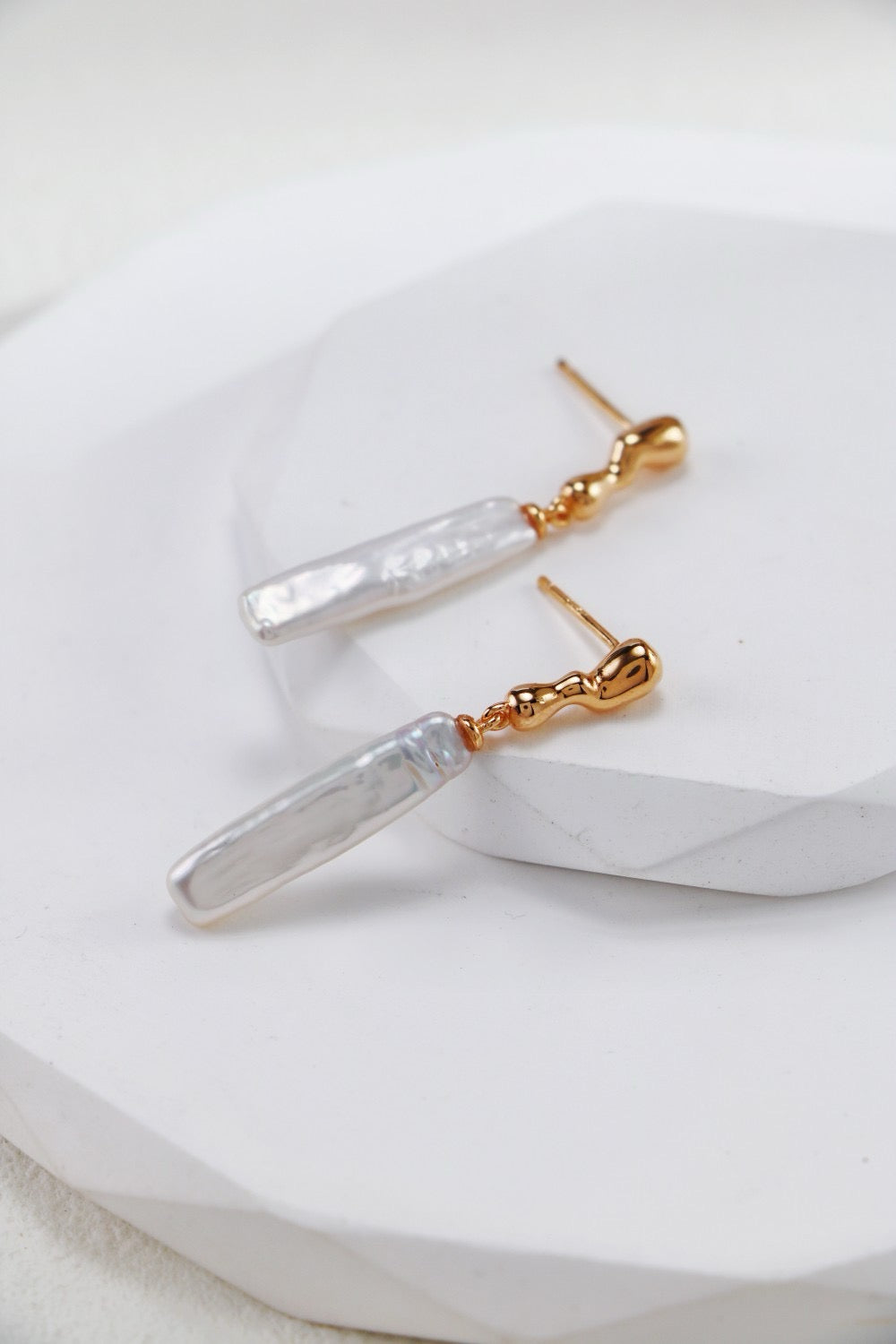 S925 Silver Baroque Pearl Drop Earrings | Platinum & Vintage Gold | Minimalist Elegance