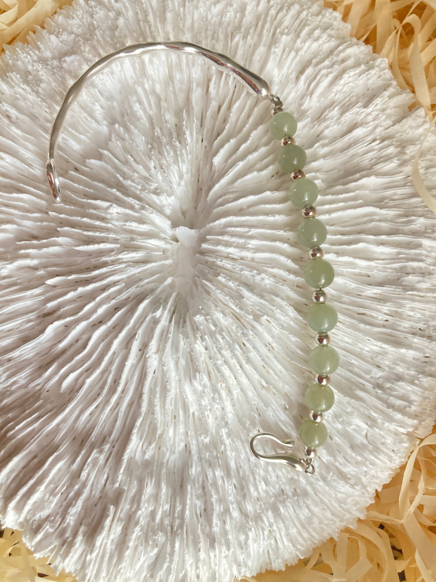 Jade Bead and Silver Bracelet