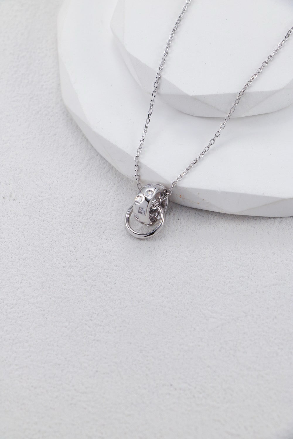 Elegant Dual Ring Pendant Necklace – Gold-Plated S925 Sterling Silver with CZ Accents