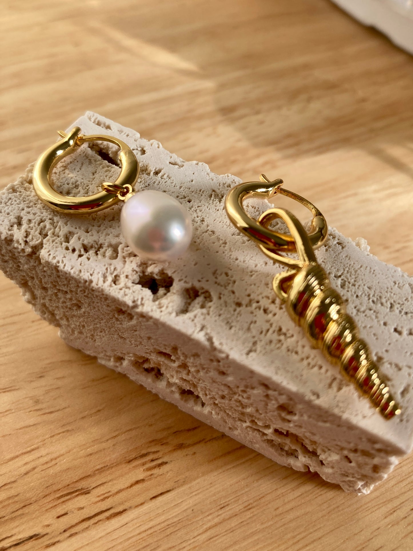 Pearl and seashell earrings