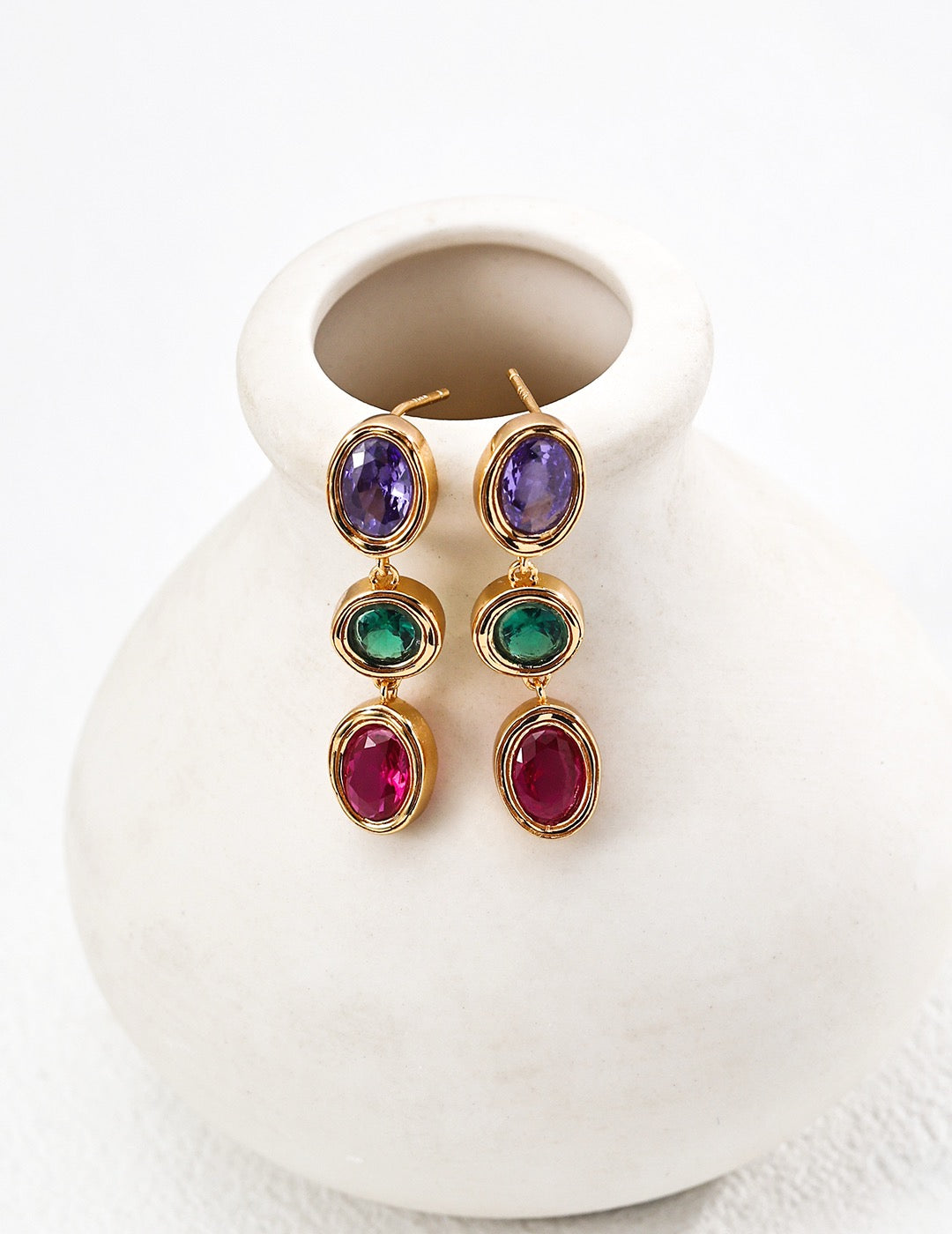 Aurora Elegance Multi-Gemstone Gold Plated Jewelry Set (Earrings & Bracelet)