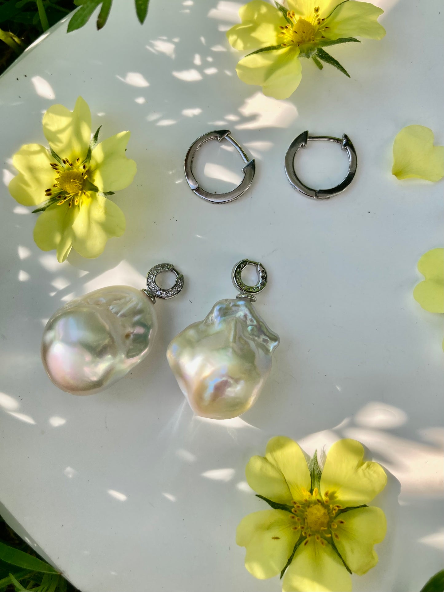 Cute Huggies with Baroque Pearl Pendants