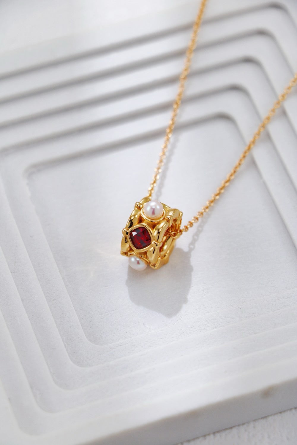 Royal Garnet & Pearl Gold Vermeil Pendant Necklace