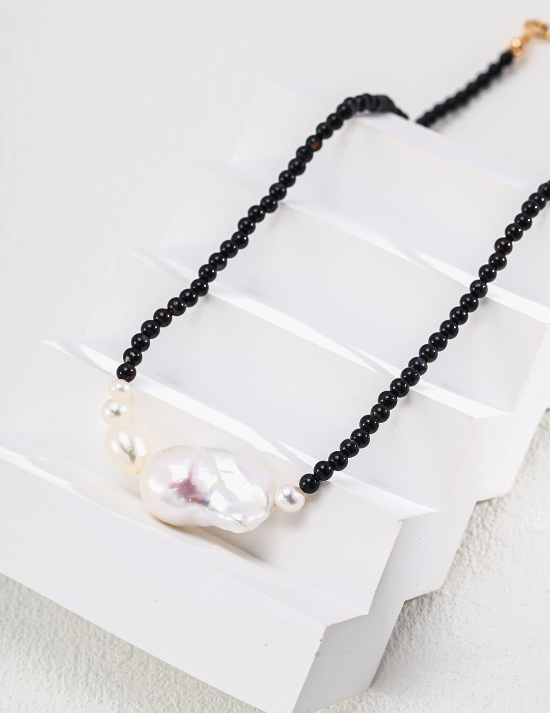 Black Agate and Baroque Pearl Necklace