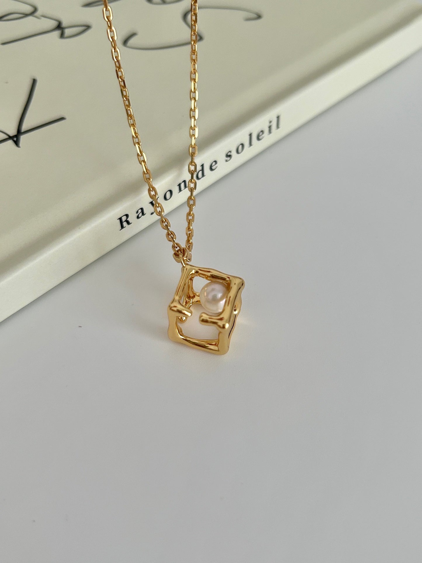 Cube and Pearl Necklace