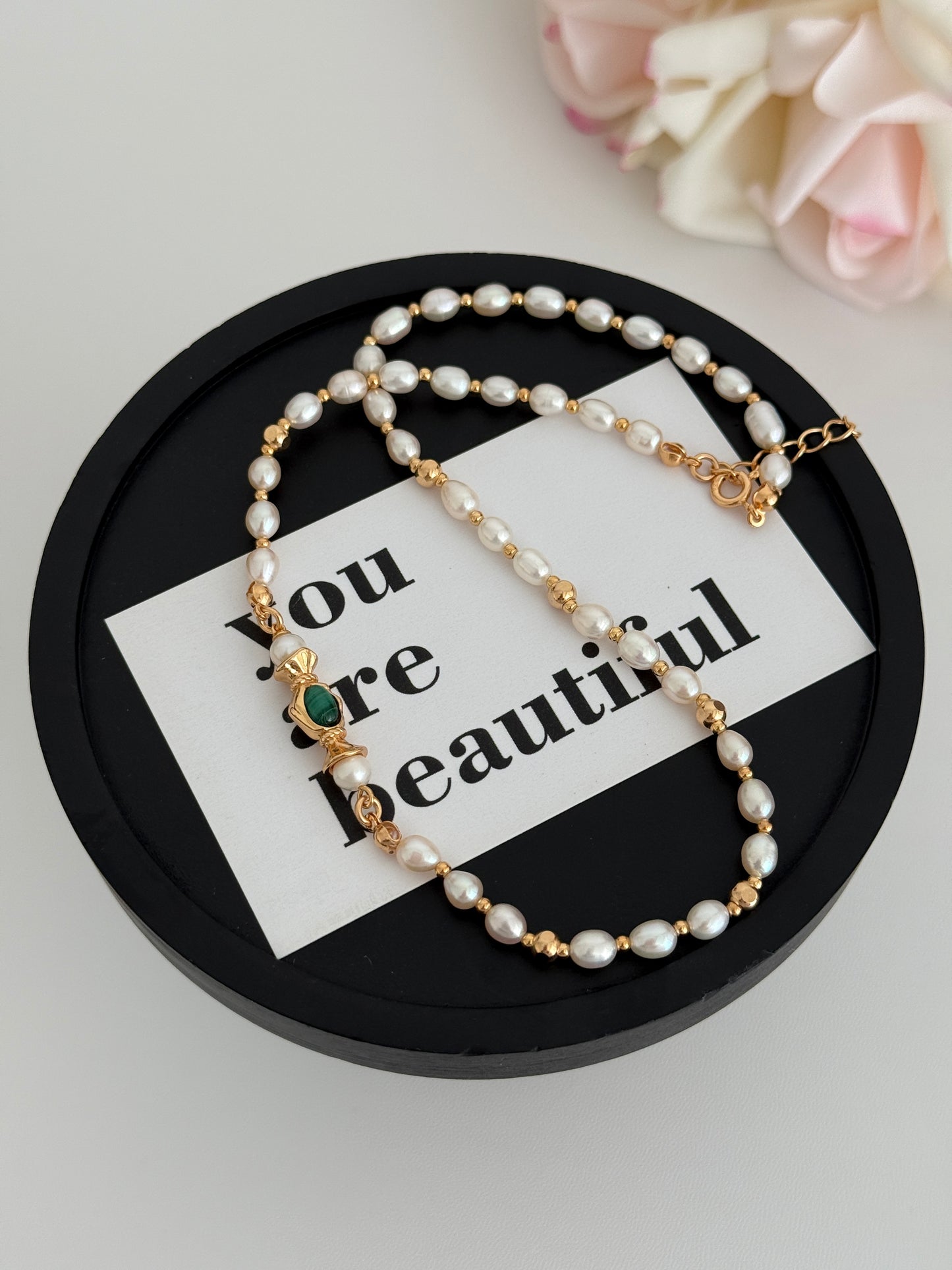 Malachite Pearl Necklace