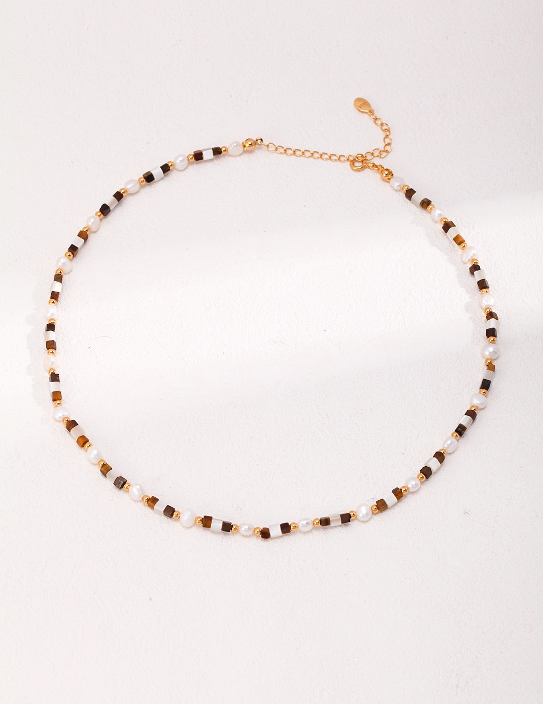 Pearl and Tiger’s Eye Beaded Necklace and Bracelet Set
