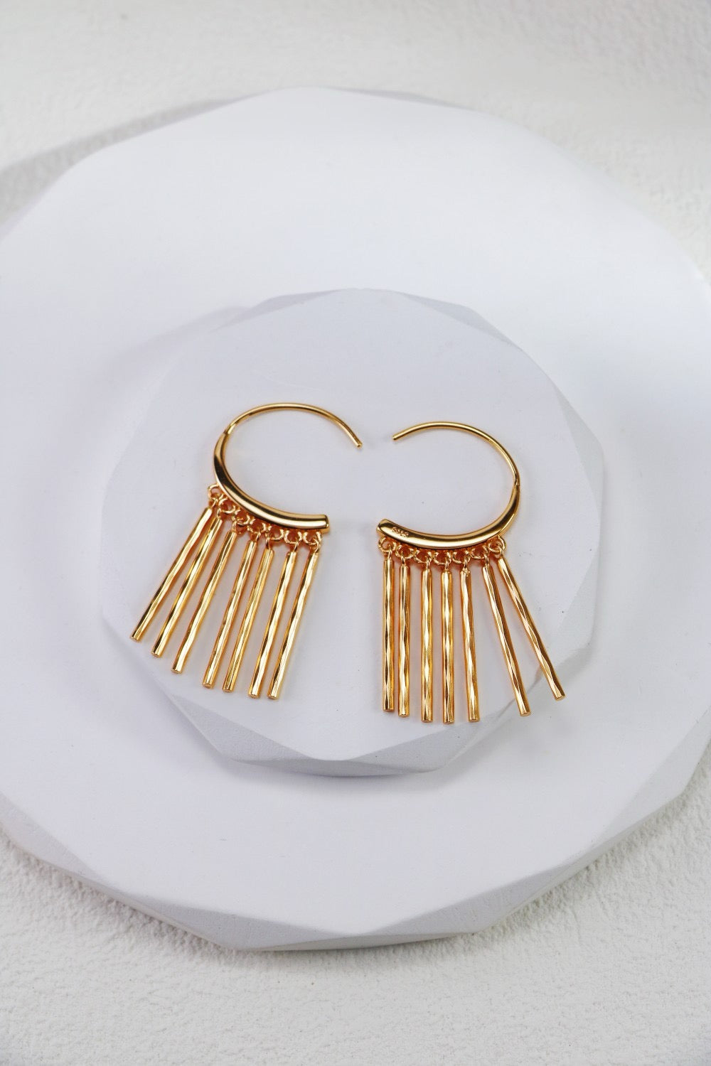 S925 Gold Tassel Hoop Earrings – Elegant Retro Fringe Design