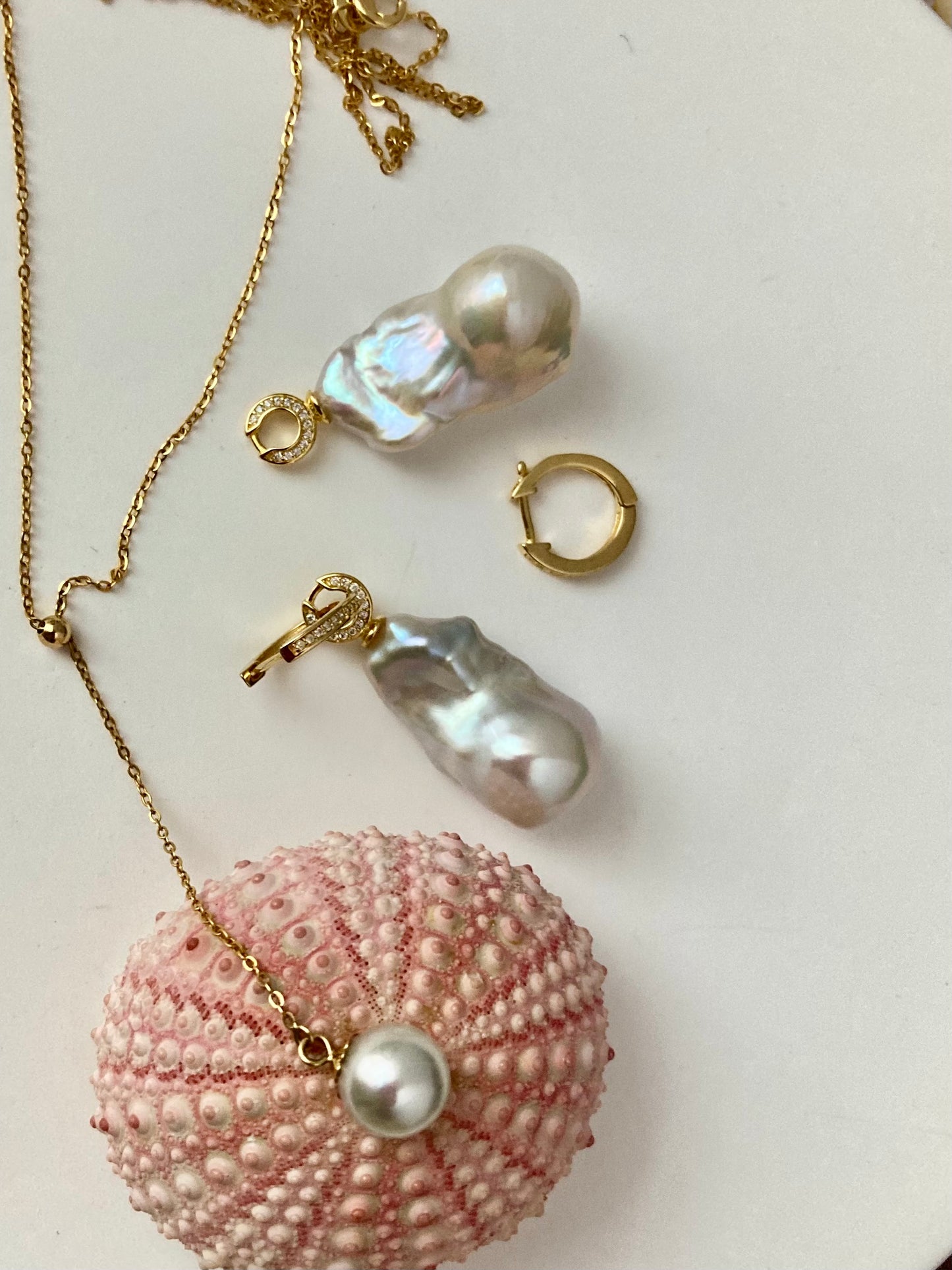 Cute Huggies with Baroque Pearl Pendants