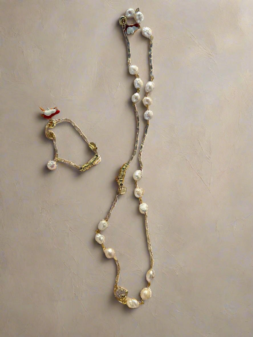 Holiday Spirit Baroque Pearl Necklace and Bracelet