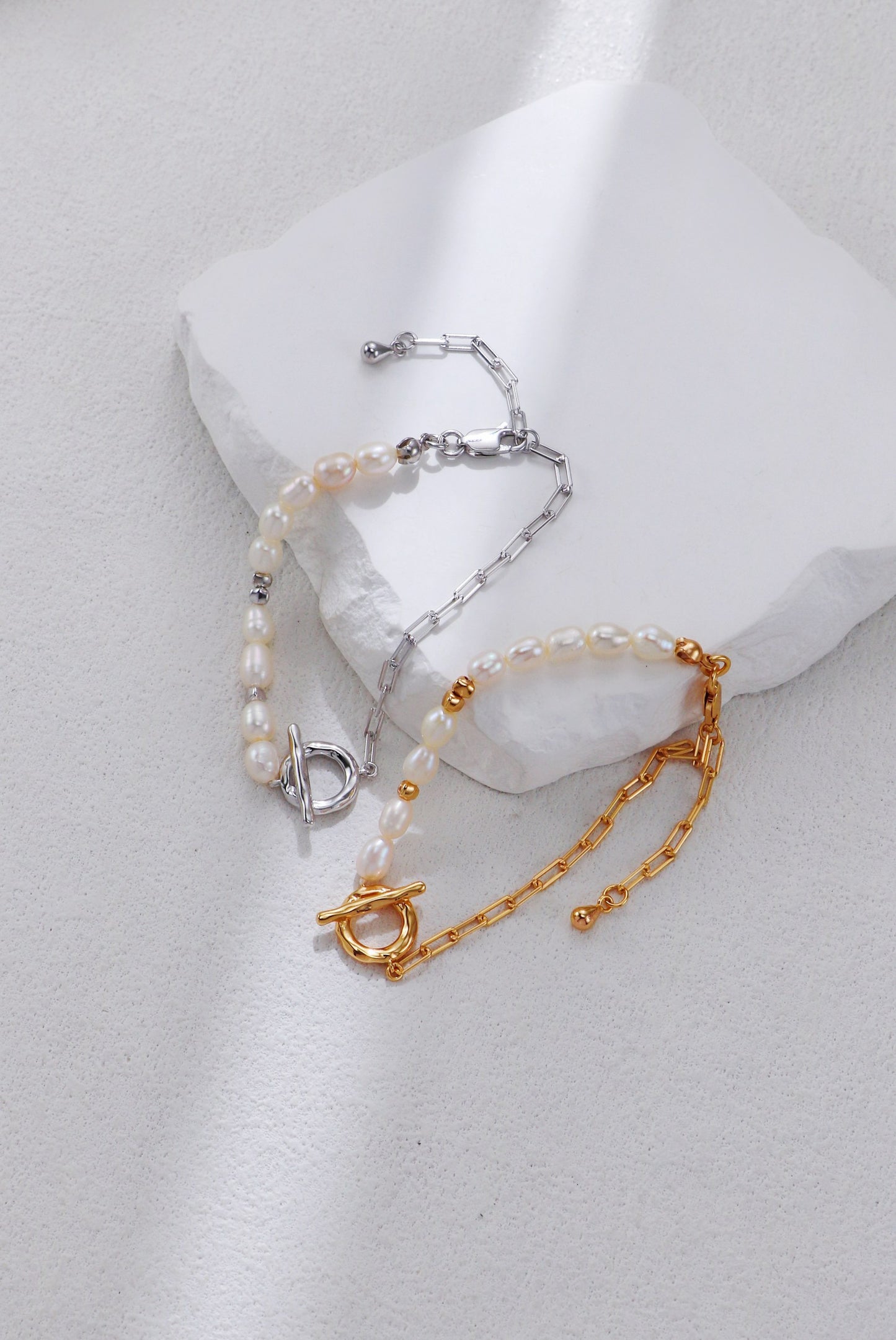 Aurora Pearl & Gold Chain Bracelet – S925 Sterling Silver