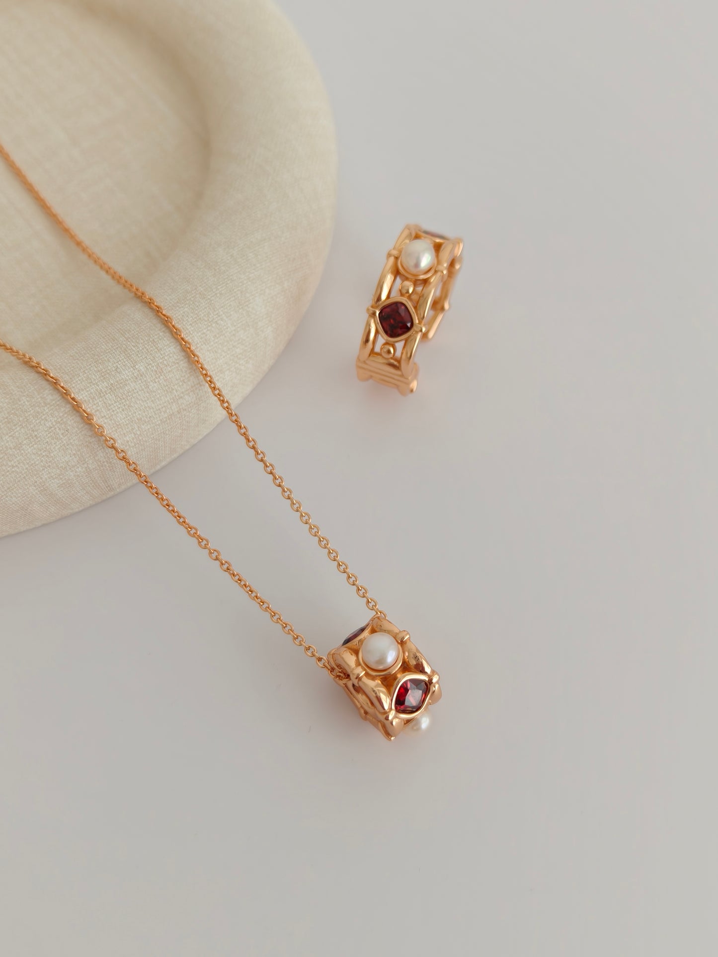 Royal Garnet & Pearl Gold Vermeil Pendant Necklace
