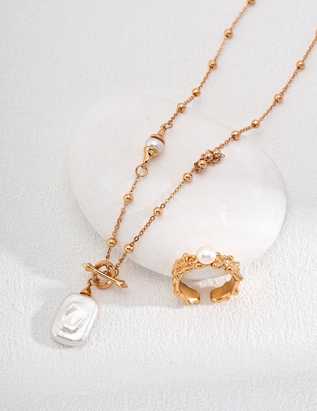 Pearl Necklace with Square Baroque Pearl Pendant