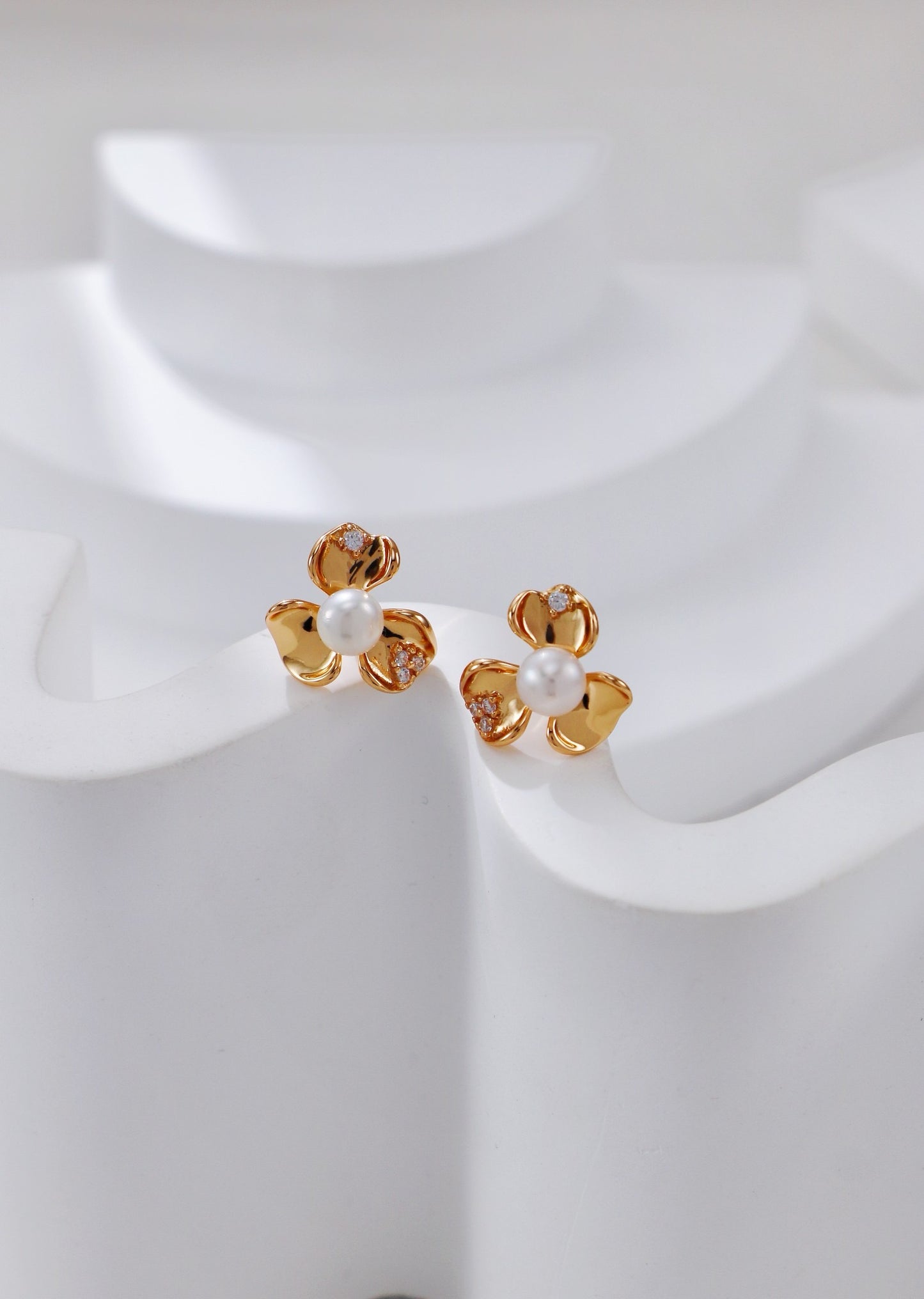 Pearl and Silver Flower Studs