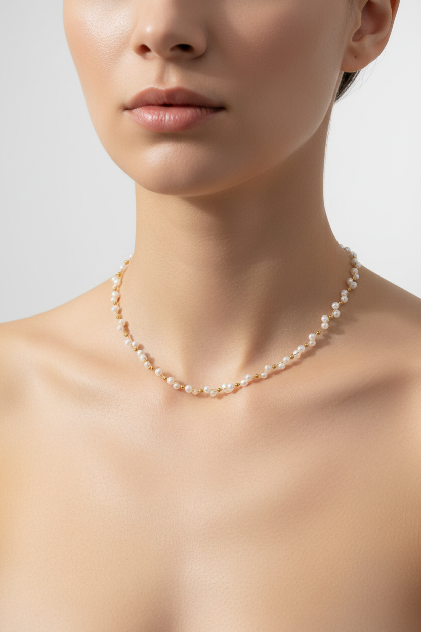 Handcrafted Vintage Gold Baby Pearl Necklace | S925 Sterling Silver