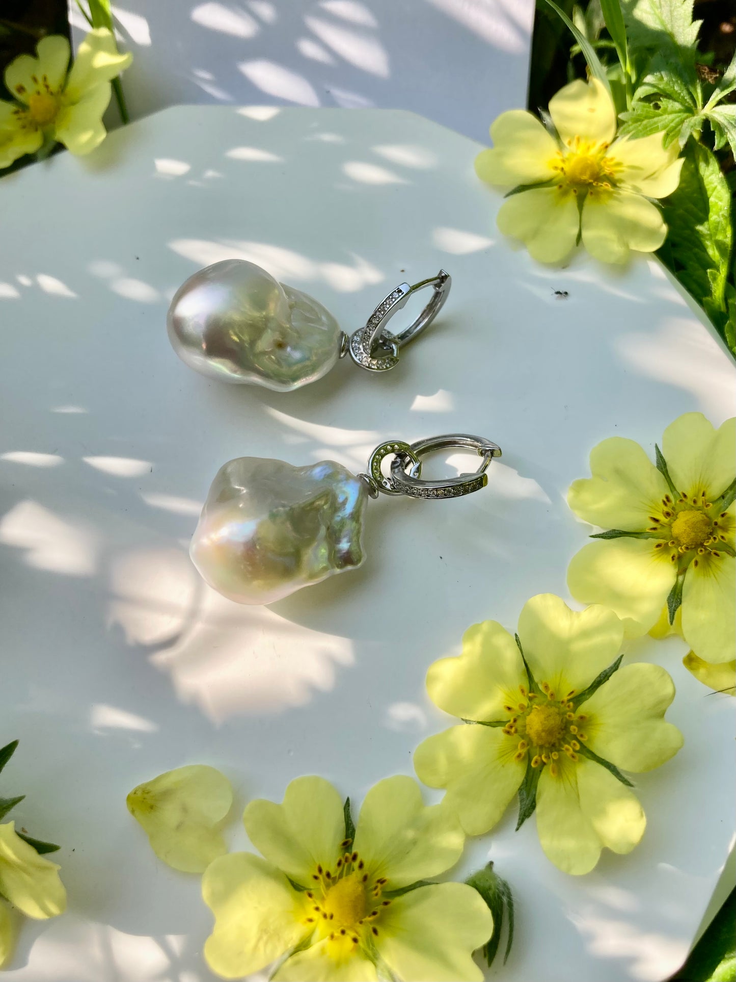 Cute Huggies with Baroque Pearl Pendants