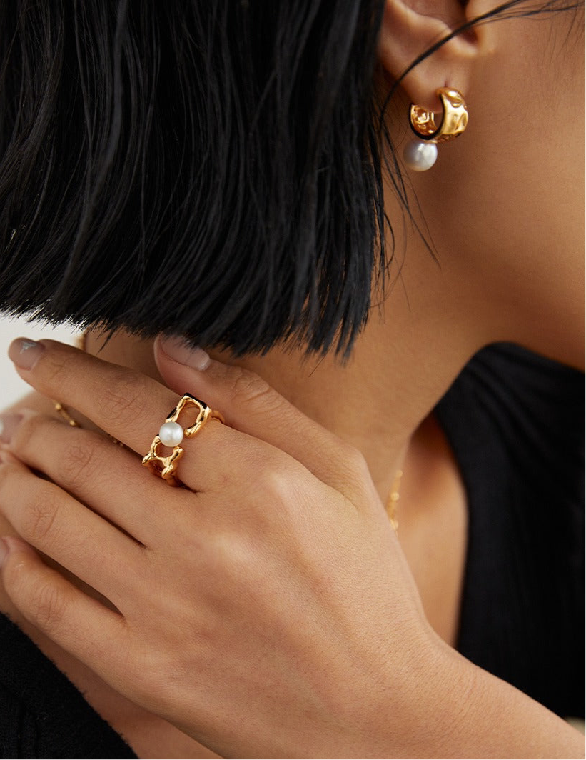 C Hoop Pearl Earrings