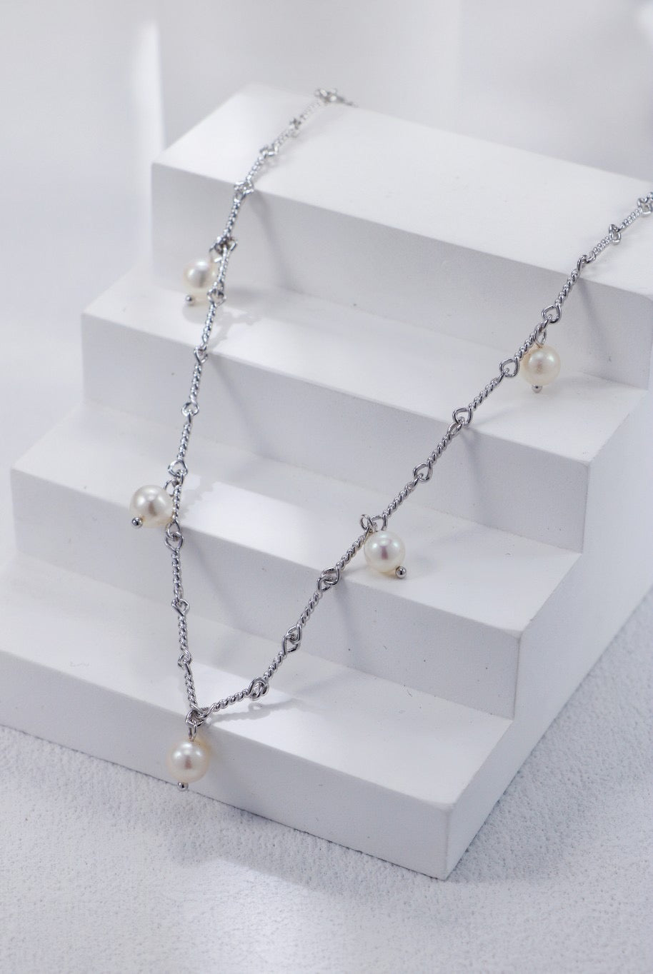 S925 Twisted Rope Chain Pearl Jewelry Set – Necklace & Bracelet