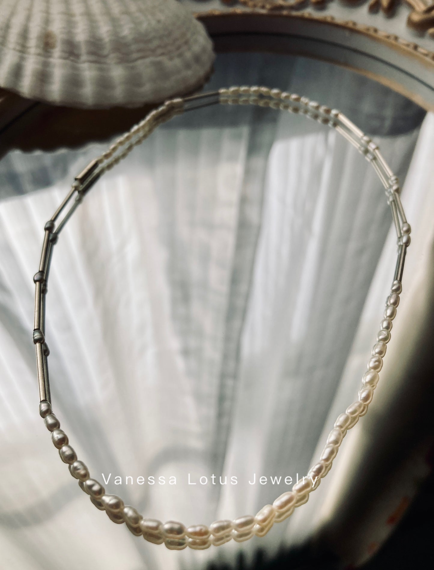 Minimalist pearl and silver necklace
