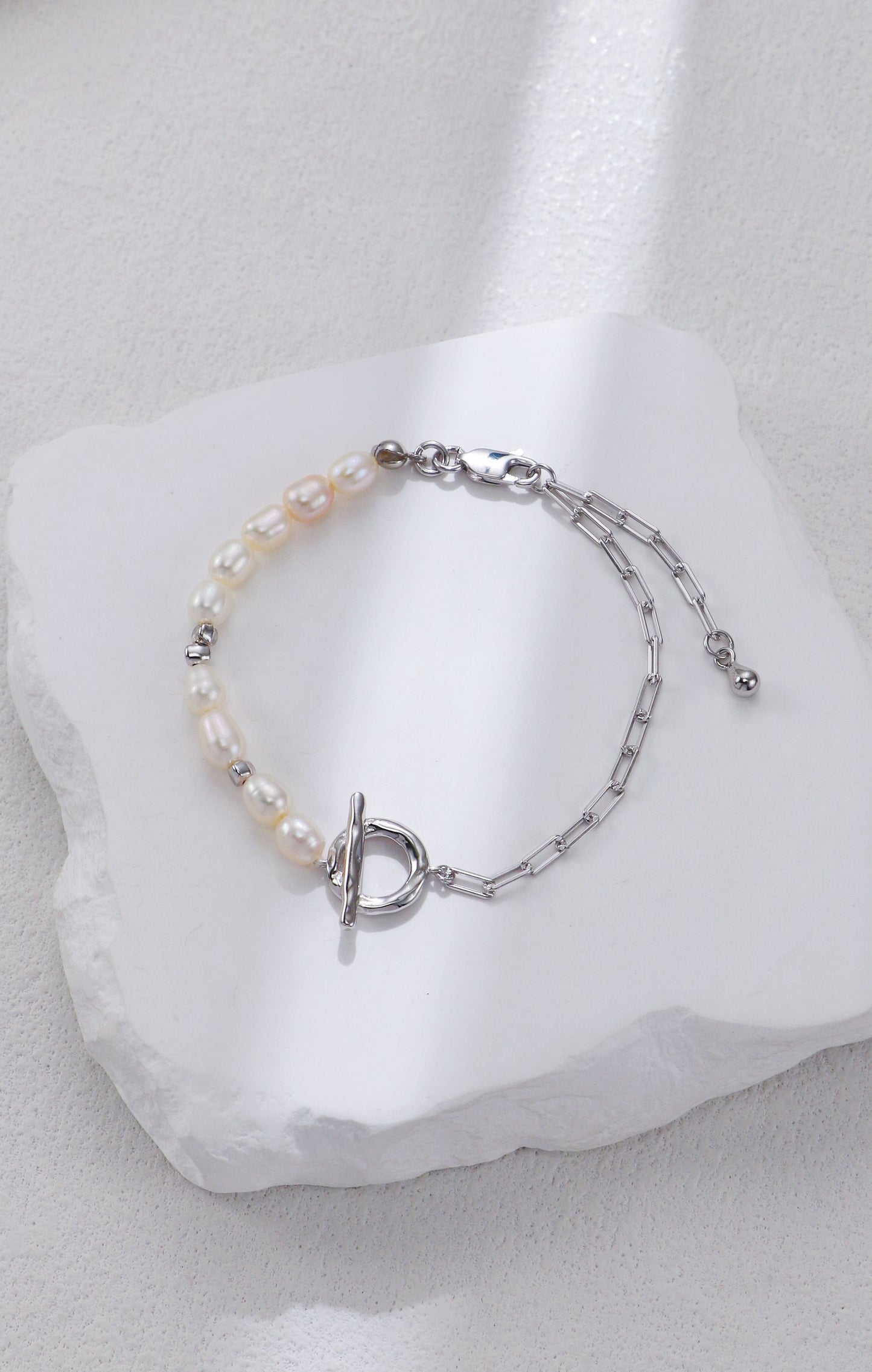 Aurora Pearl & Gold Chain Bracelet – S925 Sterling Silver