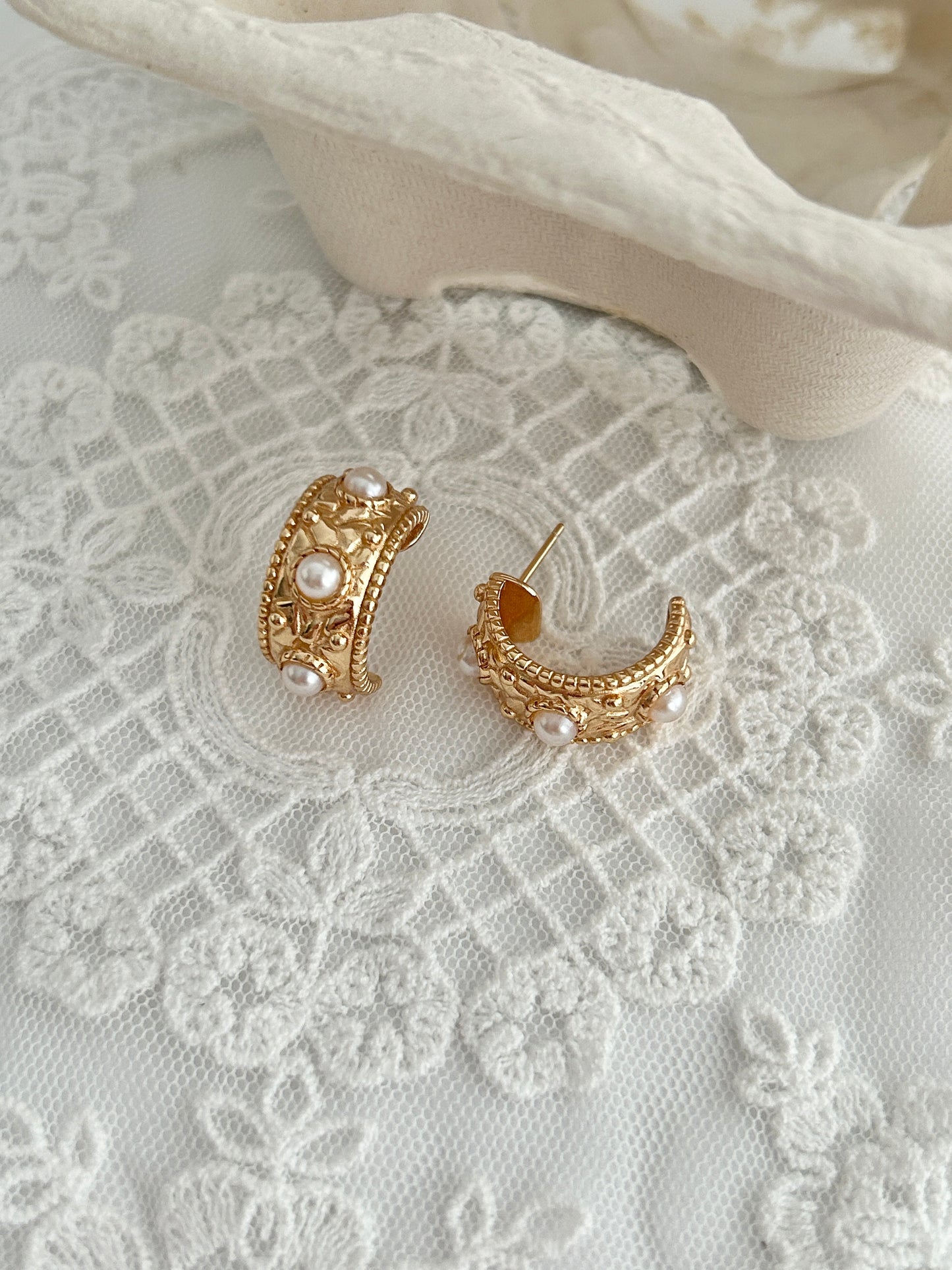 Sterling Silver Little Pearl Huggie Earrings