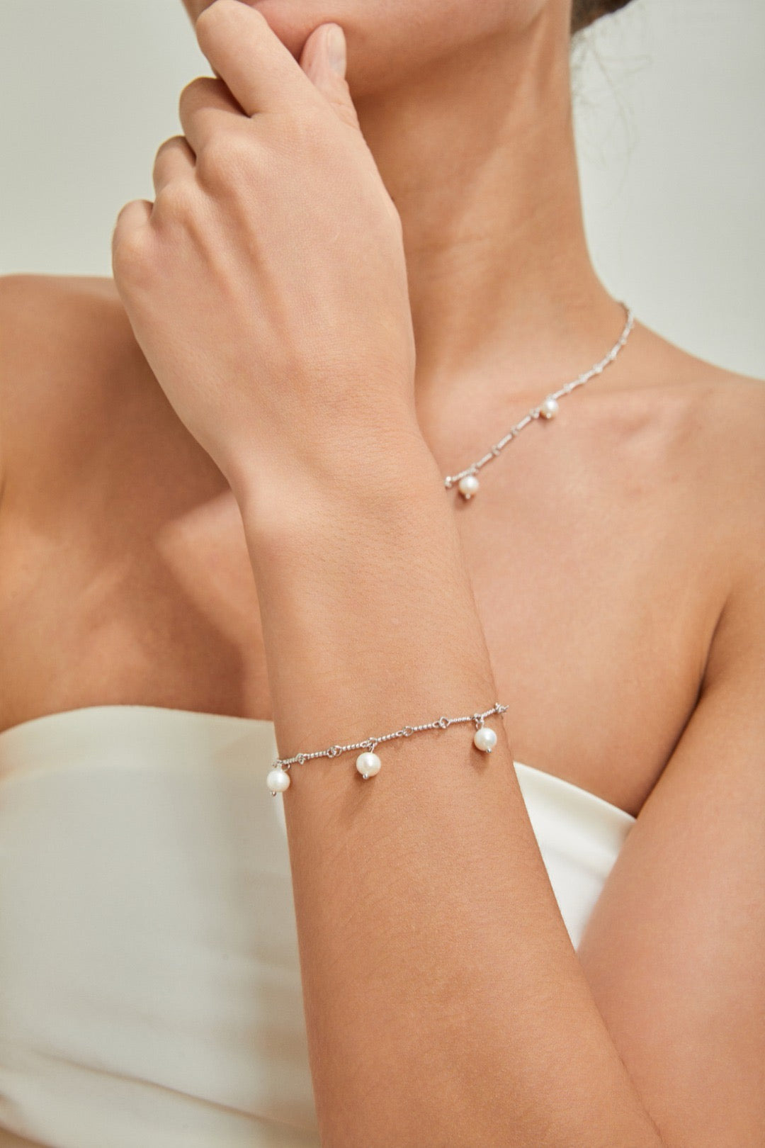 S925 Twisted Rope Chain Pearl Jewelry Set – Necklace & Bracelet