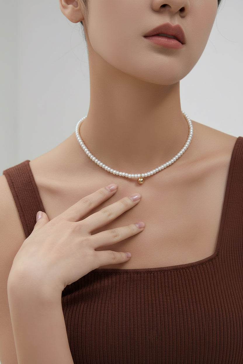 Vintage Gold Natural Pearl Necklace | S925 Sterling Silver