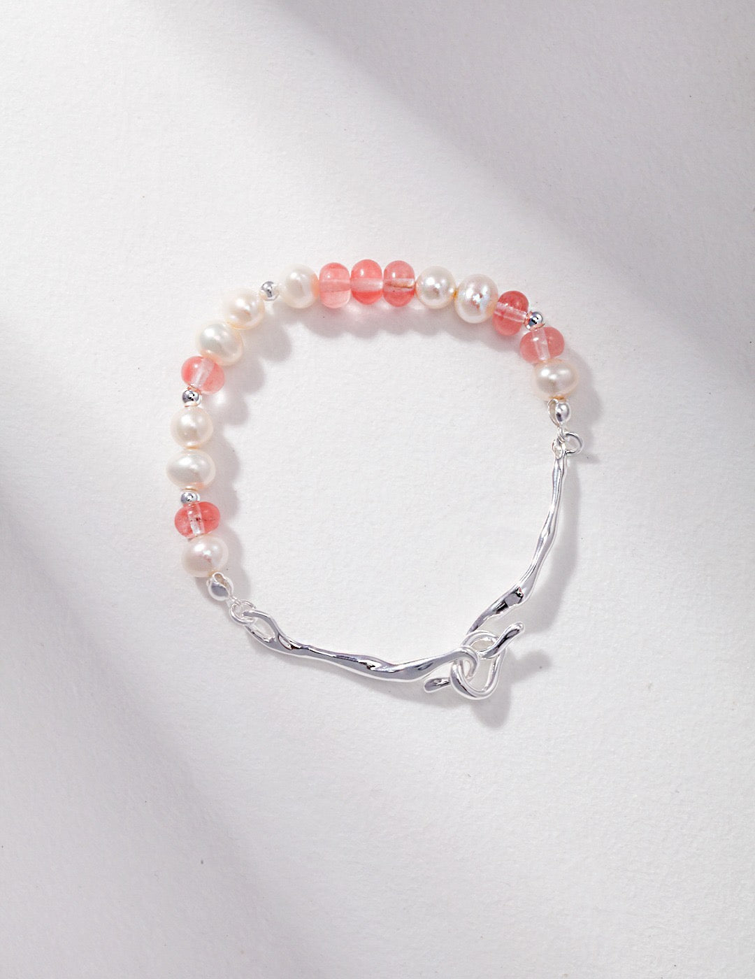 Strawberry Quartz beads and pearl bracelet