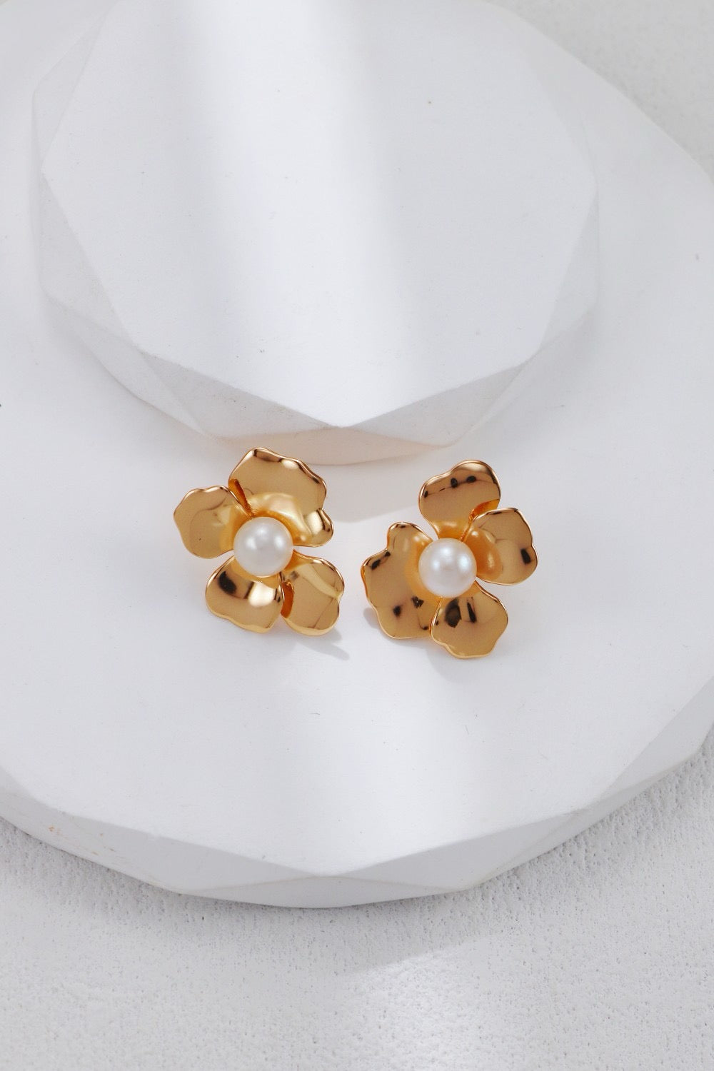 Sterling Silver and Pearl Flower-shaped Studs