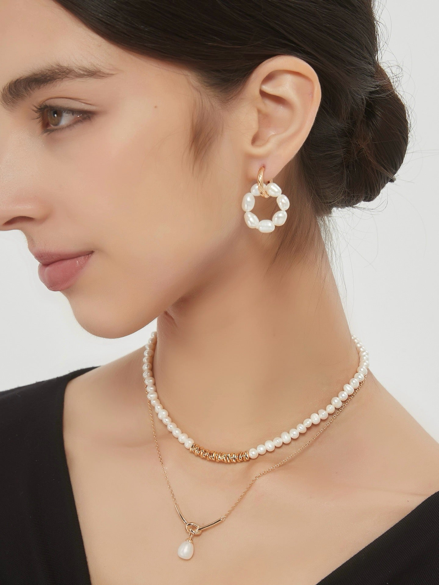 Pearl Earrings with Removable Pearl Ring Pendants