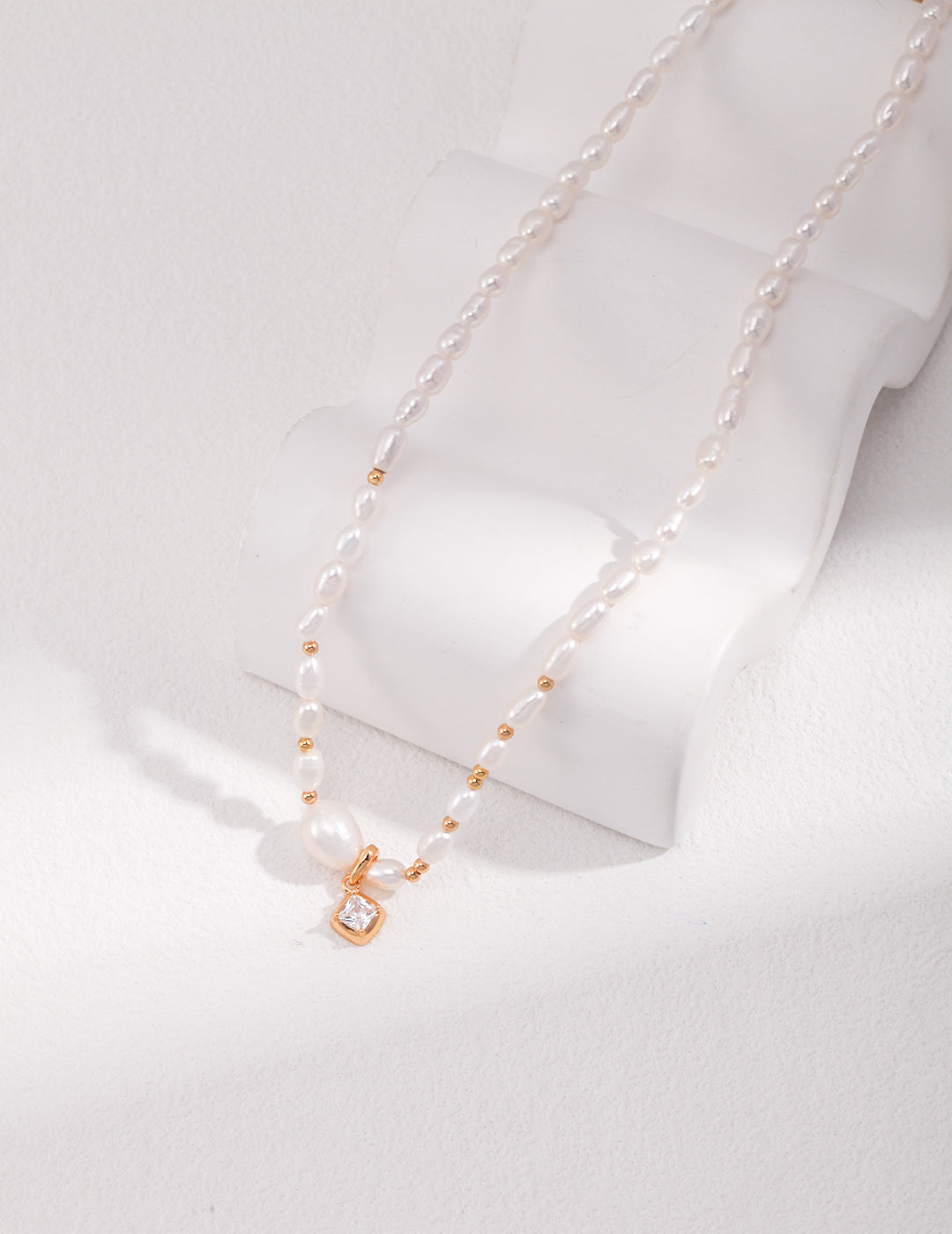 S925 Silver Pearl Necklace - Zircon Pendant