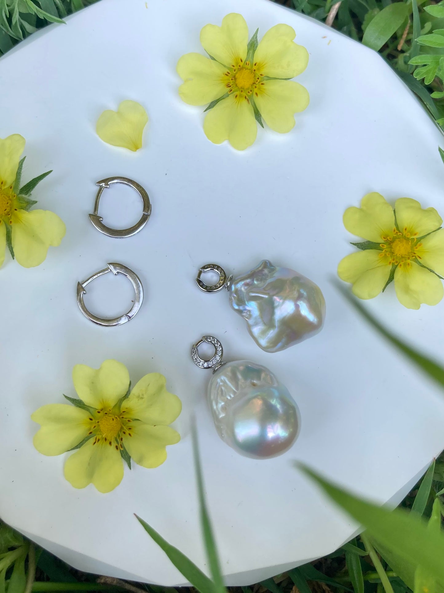 Cute Huggies with Baroque Pearl Pendants