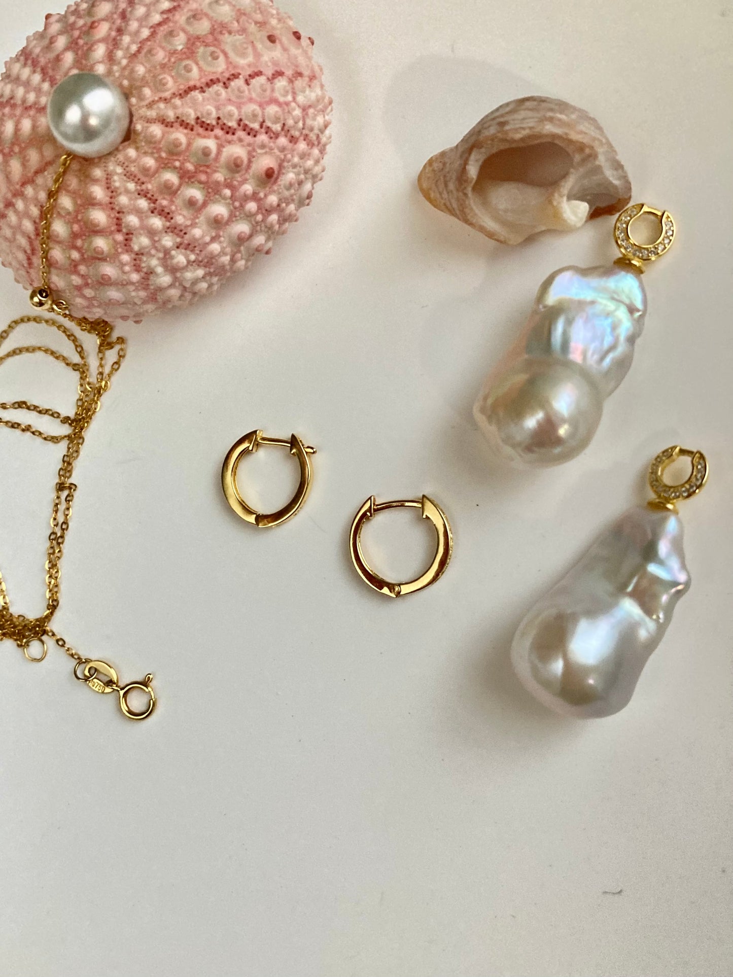 Cute Huggies with Baroque Pearl Pendants